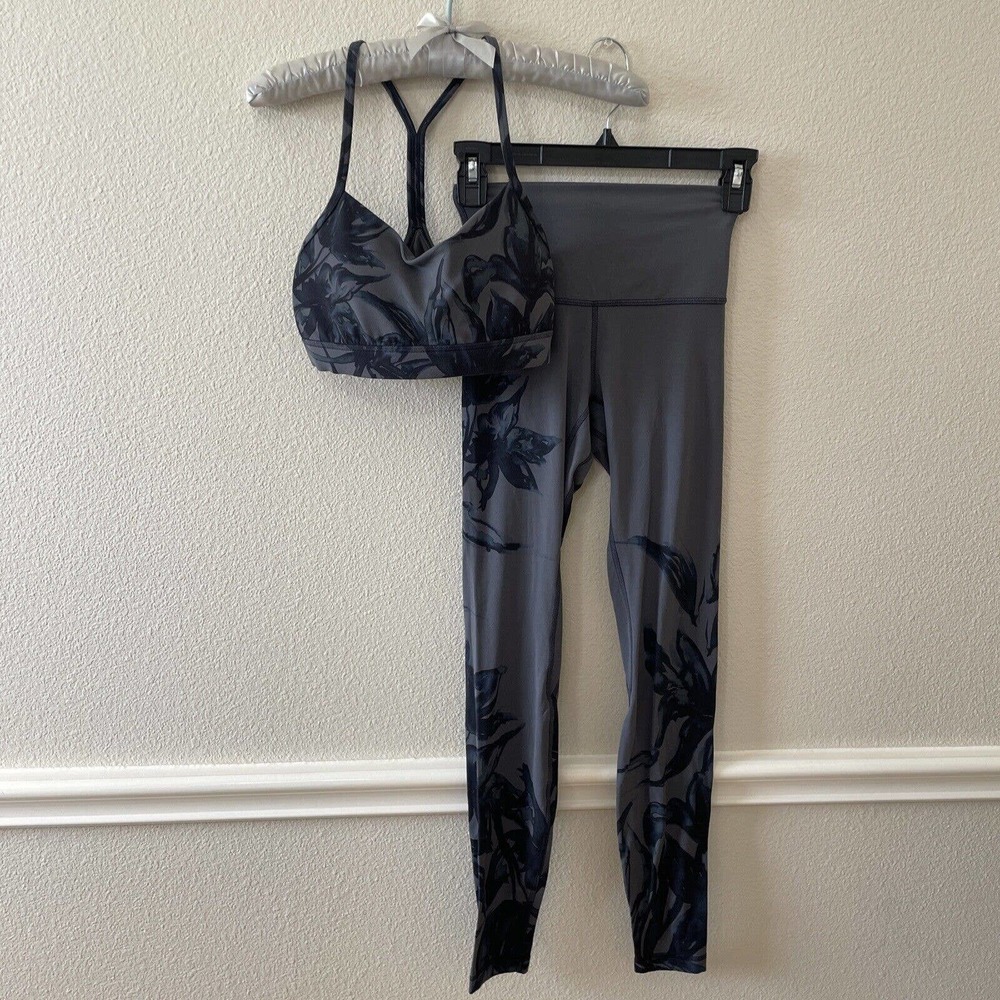 lululemon, workout set, bra and leggings, grey, leggings size 2 bra size 6